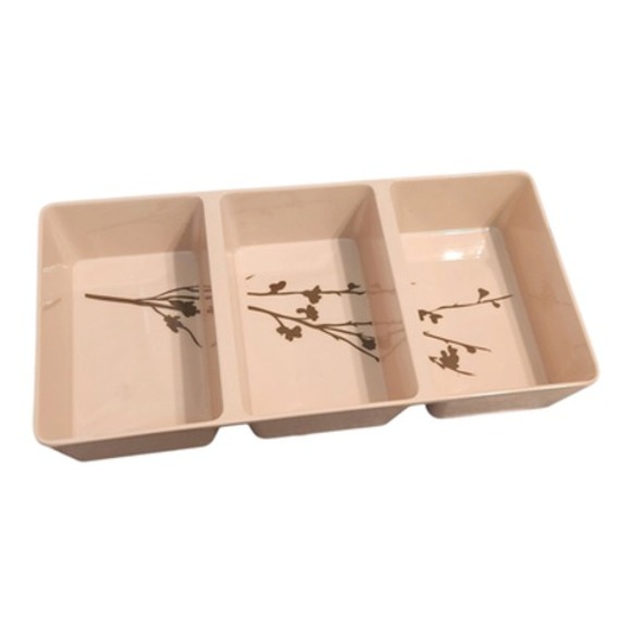 Unbranded Other - Melamine 3 Section Divided Serving Tray Cream Brown Botanical Branch‎ 12x6x2